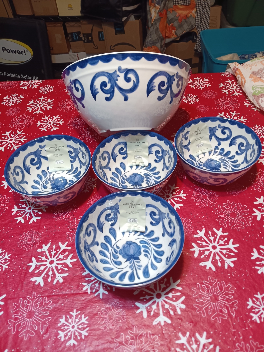 Hand-Painted Blue and White Ceramic Serving Bowl Set